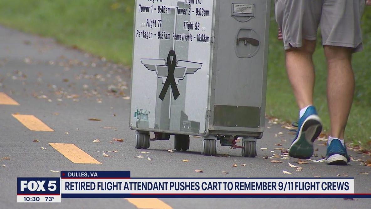 Retired flight attendant pushes cart from Dulles to the Pentagon to remember 9/11 flight crews